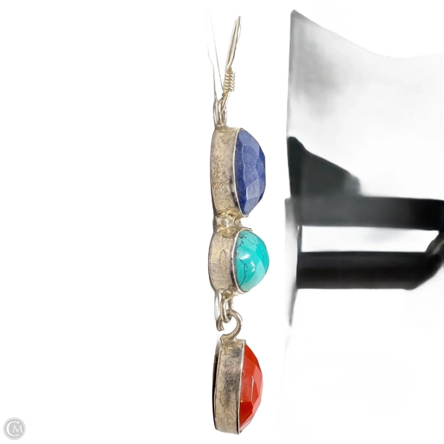 Sterling Silver Blue, Turquoise & Coral Tone Stone Dangle Earrings