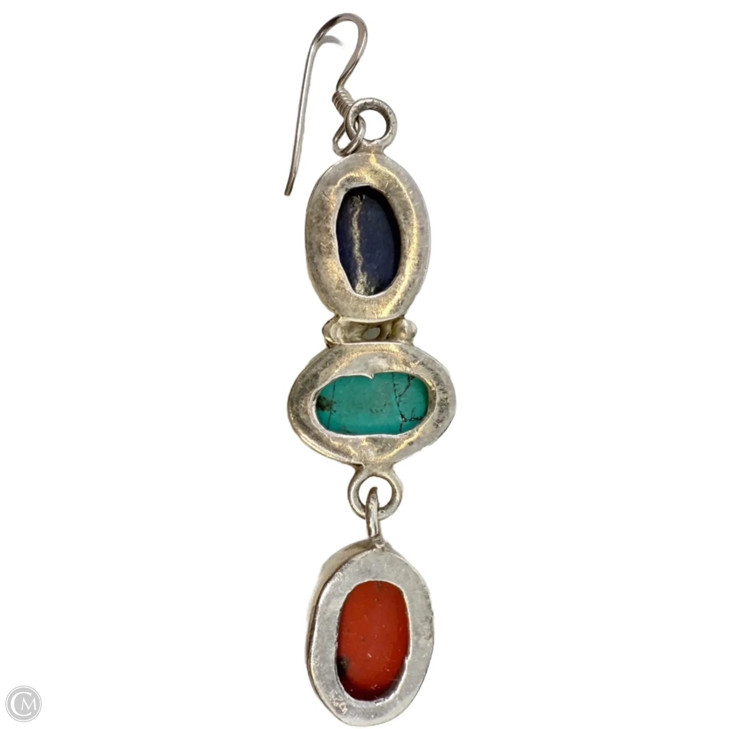 Sterling Silver Blue, Turquoise & Coral Tone Stone Dangle Earrings