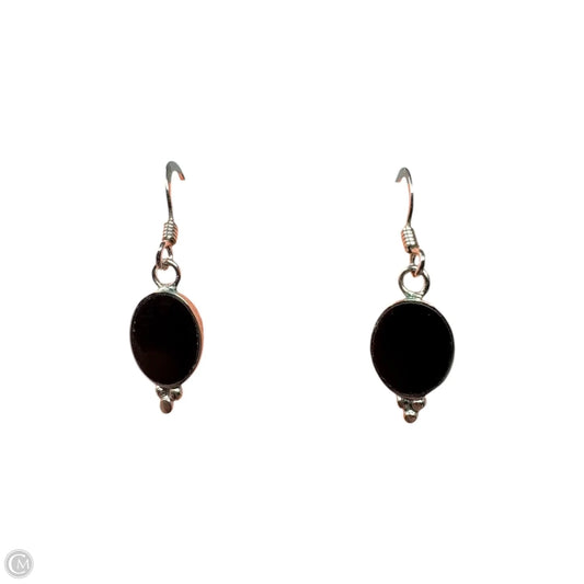 Black Oval Dangle Earrings Sterling Silver