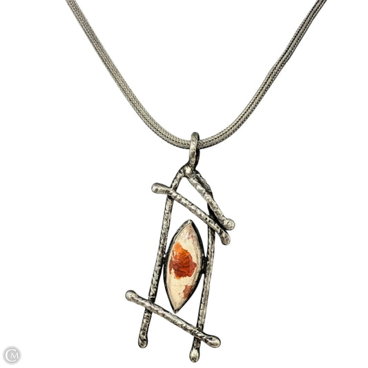 Artisan Sterling Silver Wheat Chain & Modernist Stone Pendant Necklace