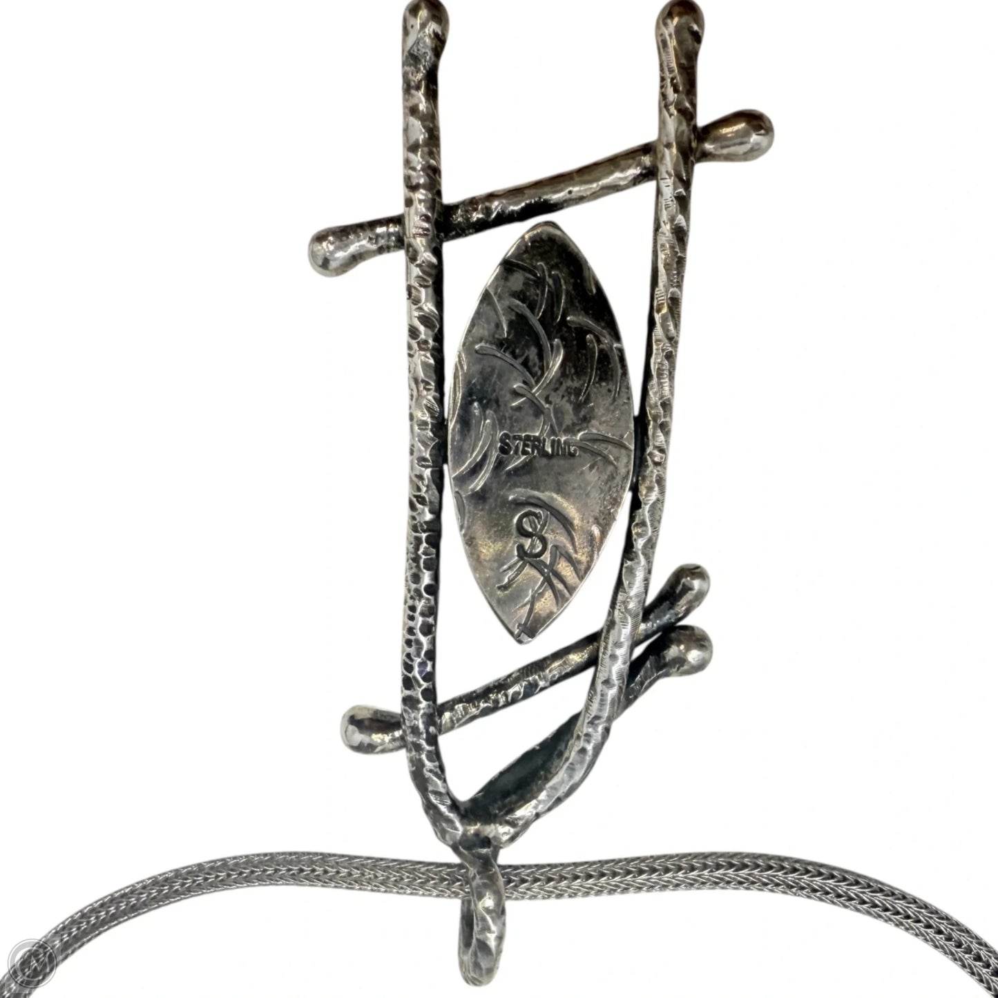 Artisan Sterling Silver Wheat Chain & Modernist Stone Pendant Necklace