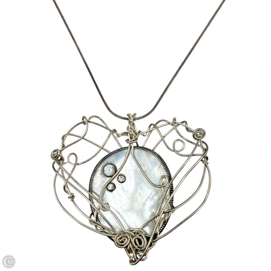 Artisan Sterling Silver Wire Wrapped Mother Of Pearl & Crystal Pendant Necklace