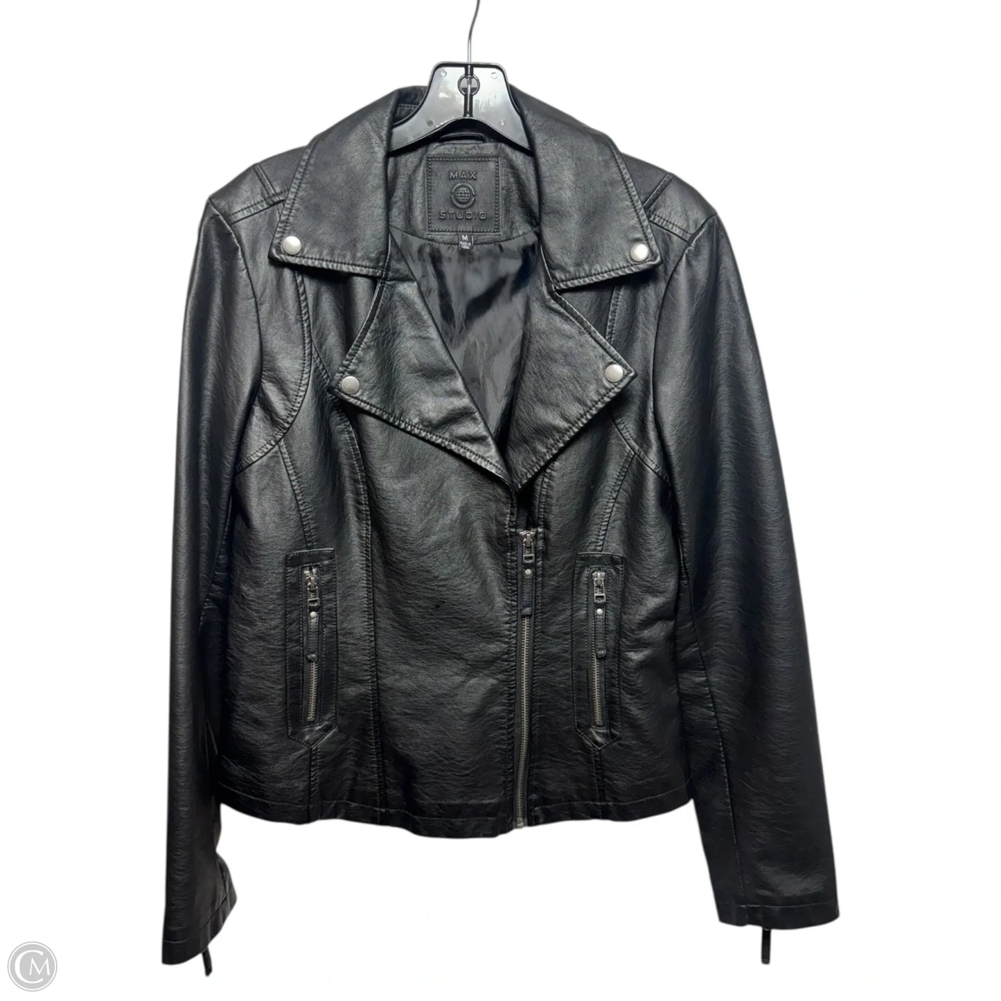 Faux Leather Jacket Moto By Max Studio In Black, Size: M