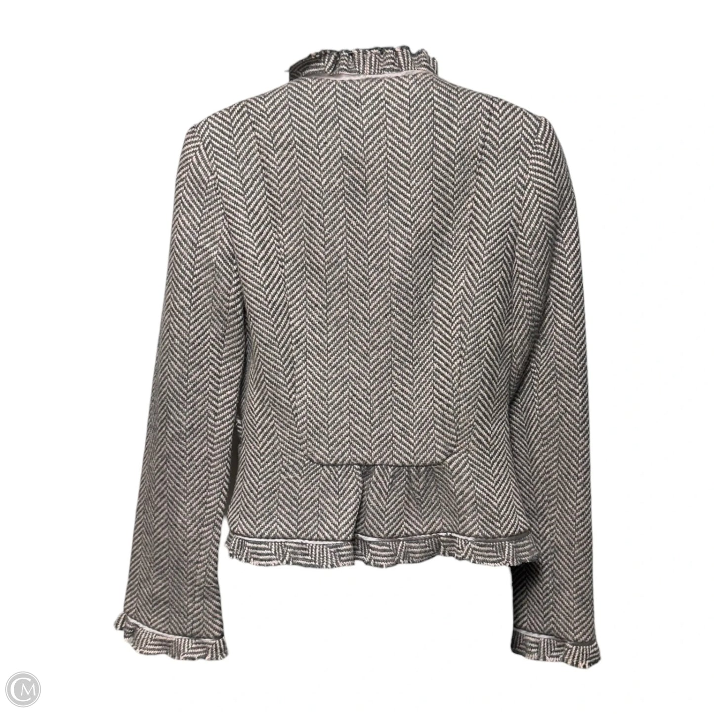 Vintage Y2K Silk Trim Wool Blend Herringbone Tweed Jacket By Rebecca Taylor In Grey & Pink, Size: 4