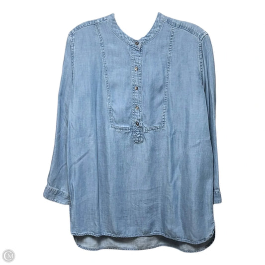 Chambray Popover Tunic Top Long Sleeve By J. Crew In Blue, Size: 0
