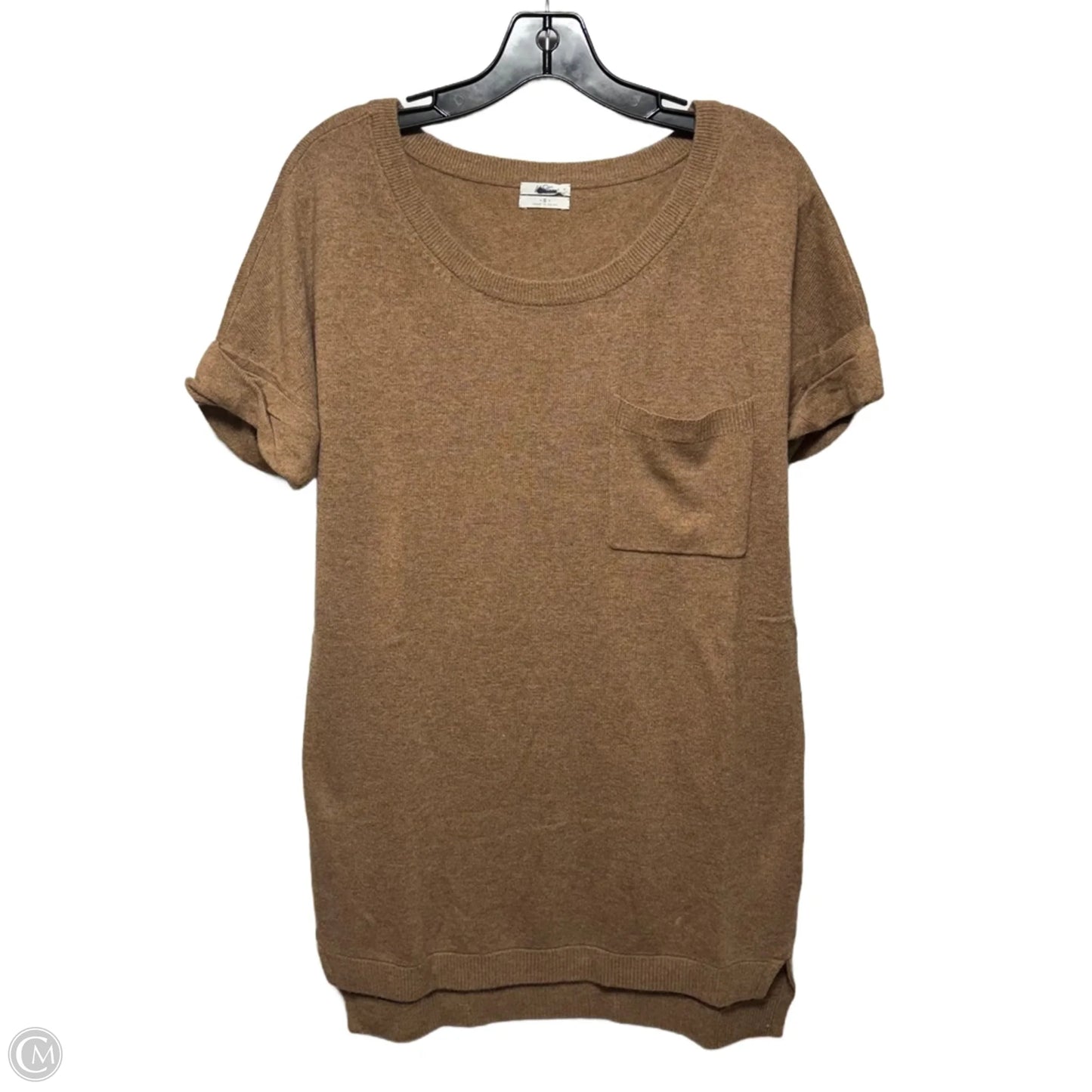 Short Sleeve Sweater Tunic By Wallace In Tan, Size: S
