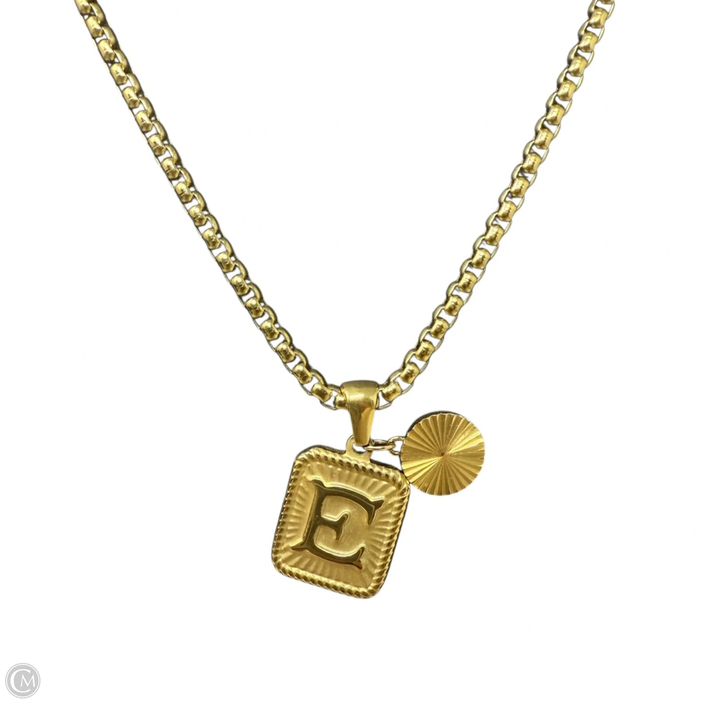 Gold Tone Stainless Steel “E” Initial Pendant Necklace By Kitsune