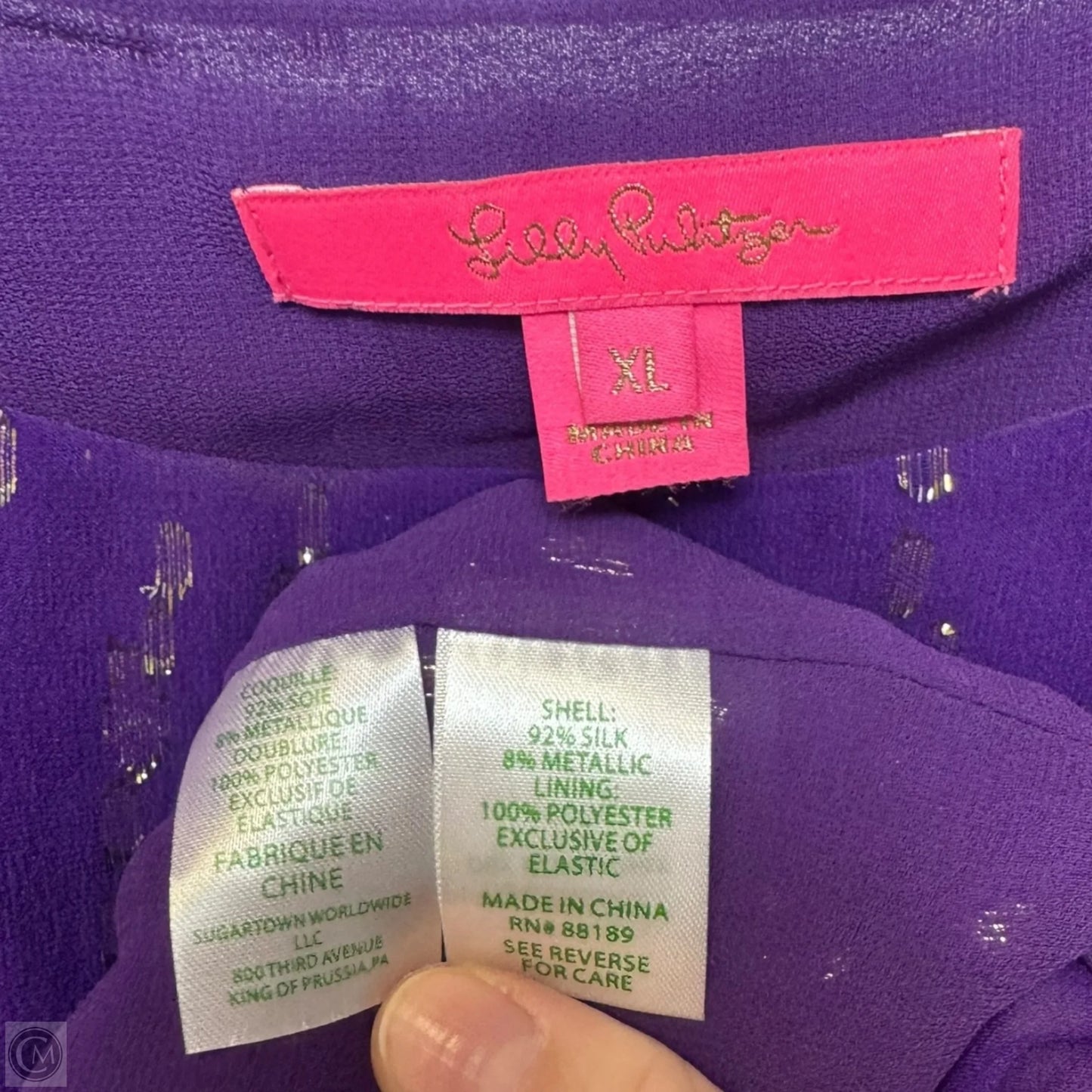 Silk & Metallic Blouse Designer By Lilly Pulitzer In Purple, Size: Xl