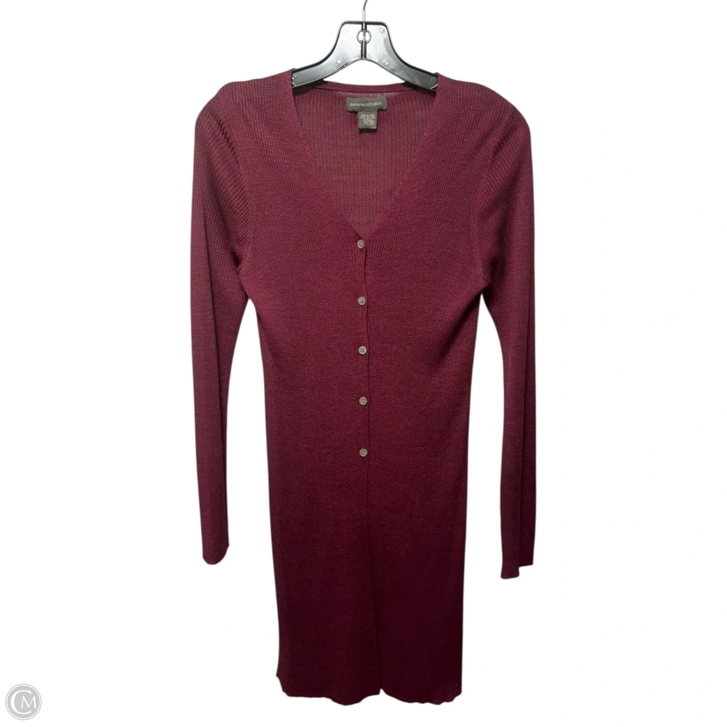 Silk Long Sweater Cardigan By Banana Republic In Maroon, Size: M