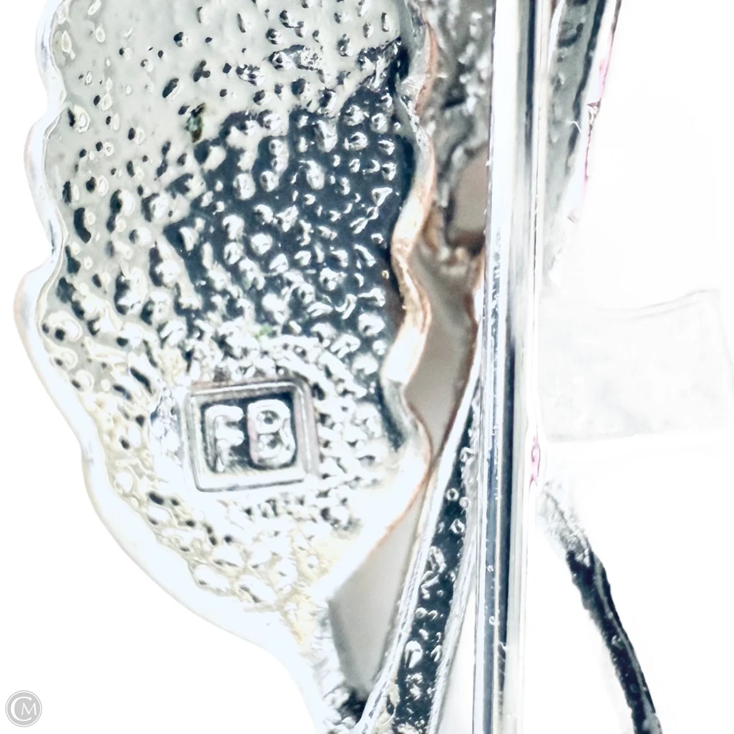 Vintage Two Tone Feather Leaf & Crystal Pin By FB