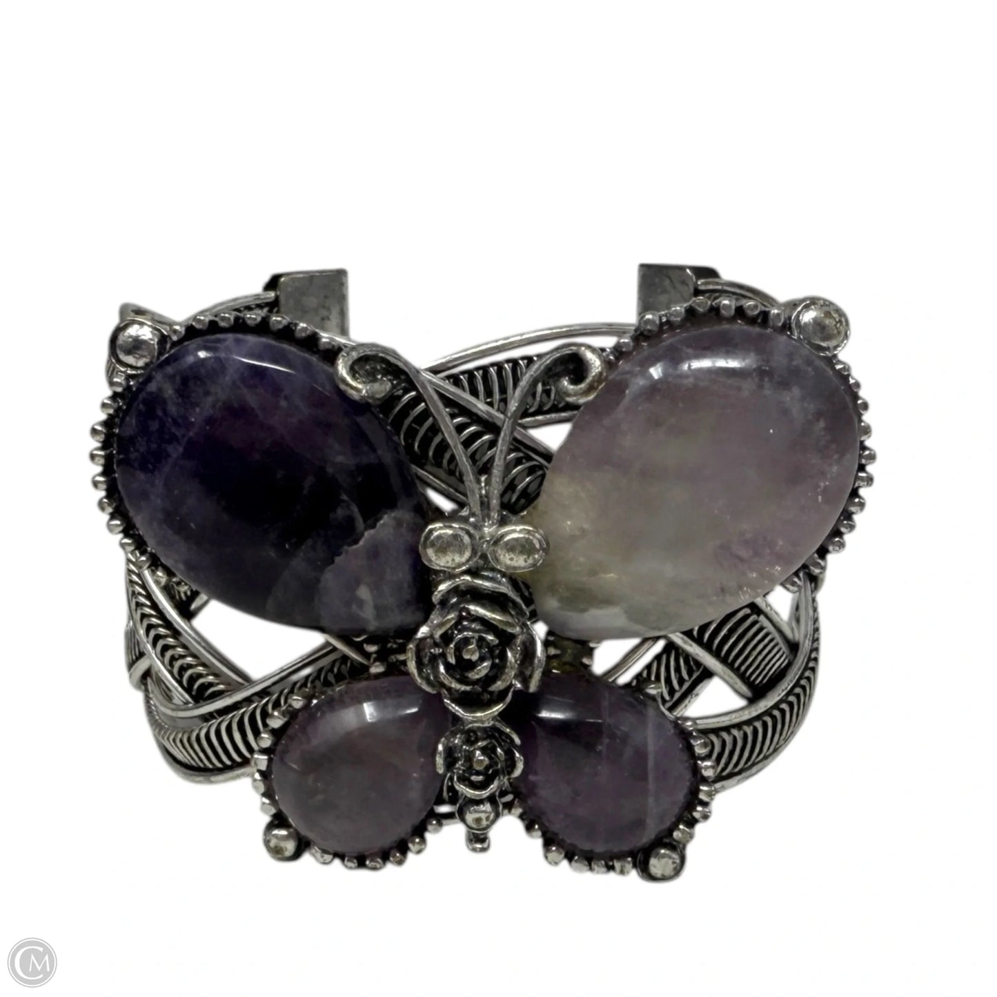 Antique Silver Finish Amethyst Butterfly Cuff Bracelet