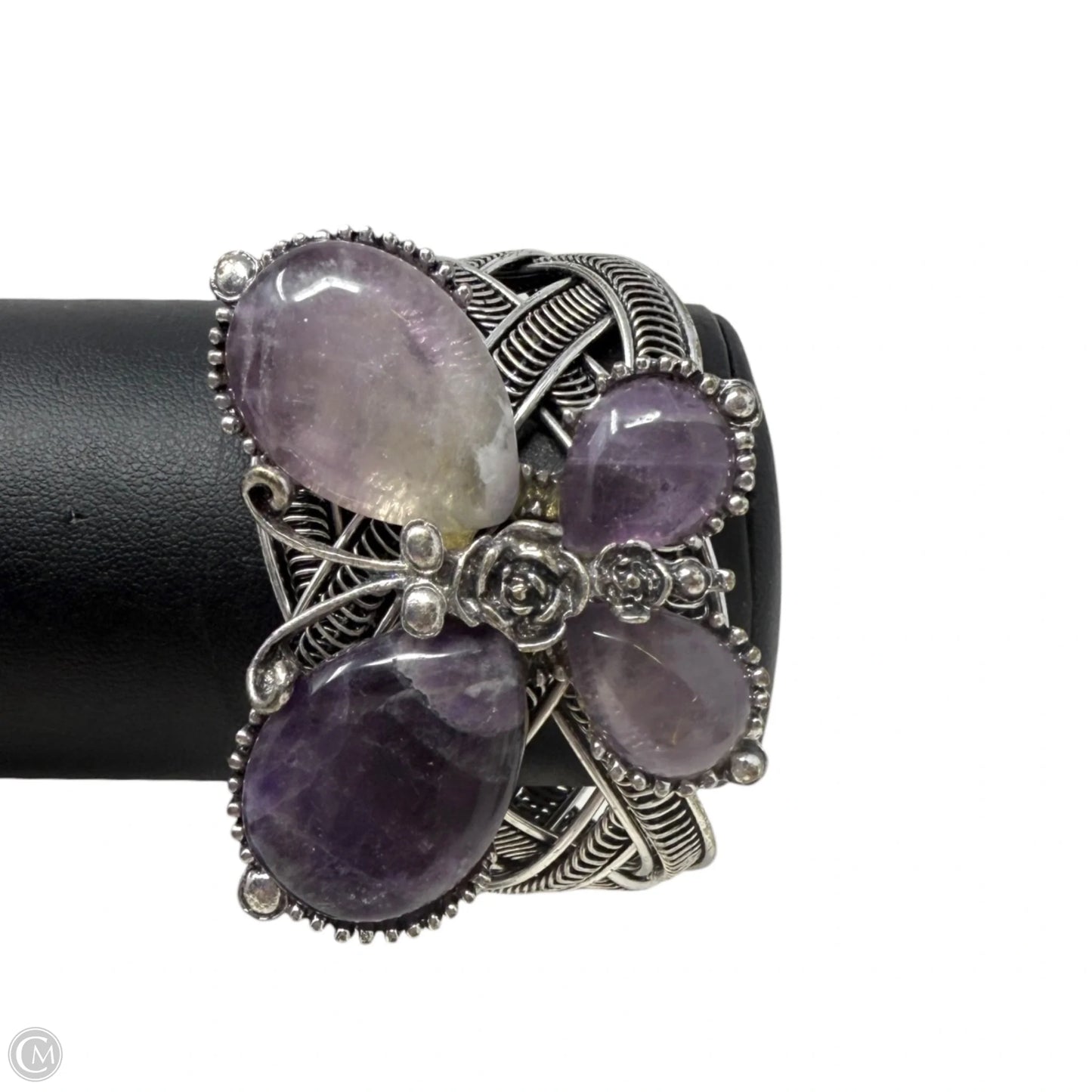 Antique Silver Finish Amethyst Butterfly Cuff Bracelet