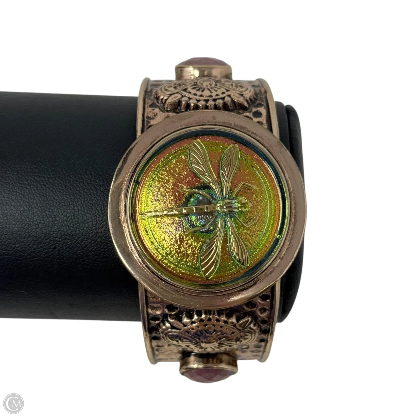 Bronze & Iridescent Czech Art Glass Dragonfly Cuff Bracelet By Amy Kahn Russell