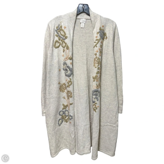 Embroidered Long Sweater Cardigan By Chicos In Cream, Size: L