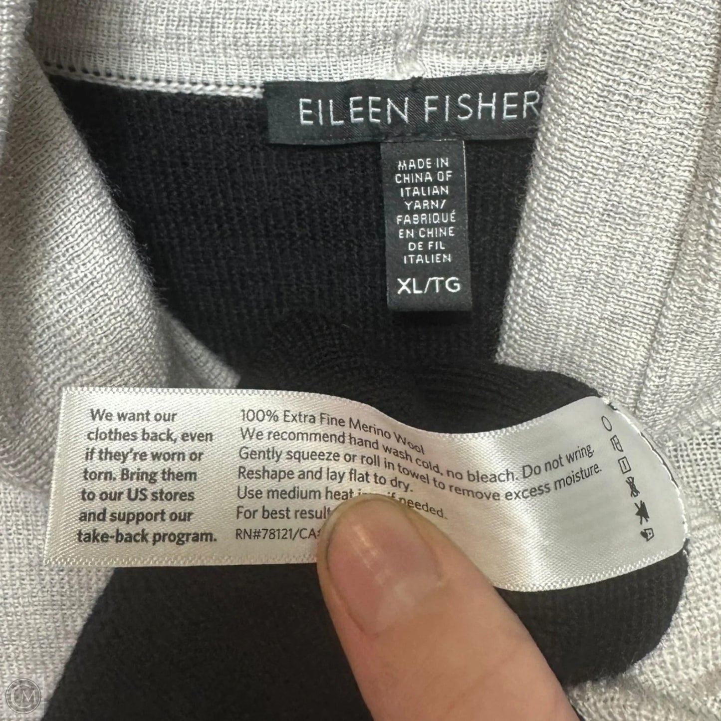 Merino Wool Sweater By Eileen Fisher In Black & Grey, Size: Xl