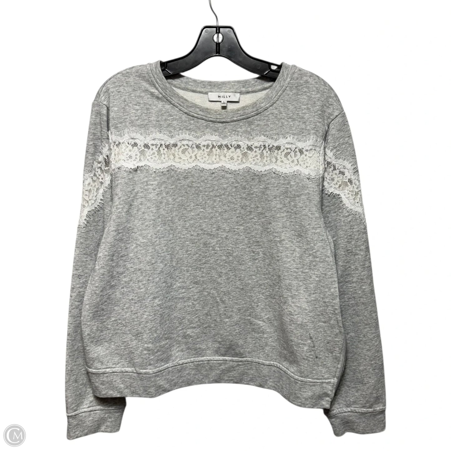 Lace Cutout Sweatshirt Designer By Milly In Grey, Size: L