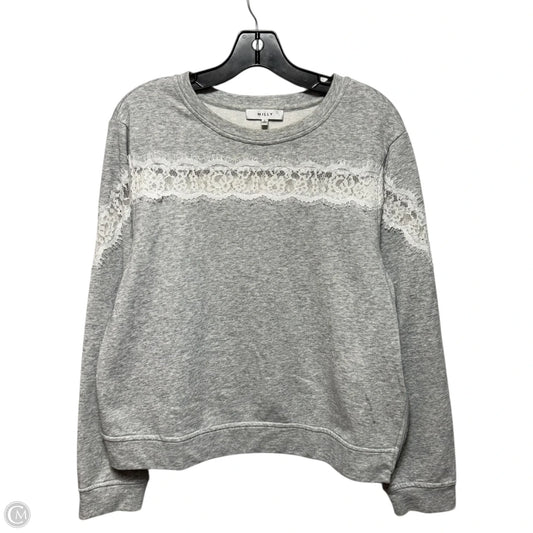 Lace Cutout Sweatshirt Designer By Milly In Grey, Size: L