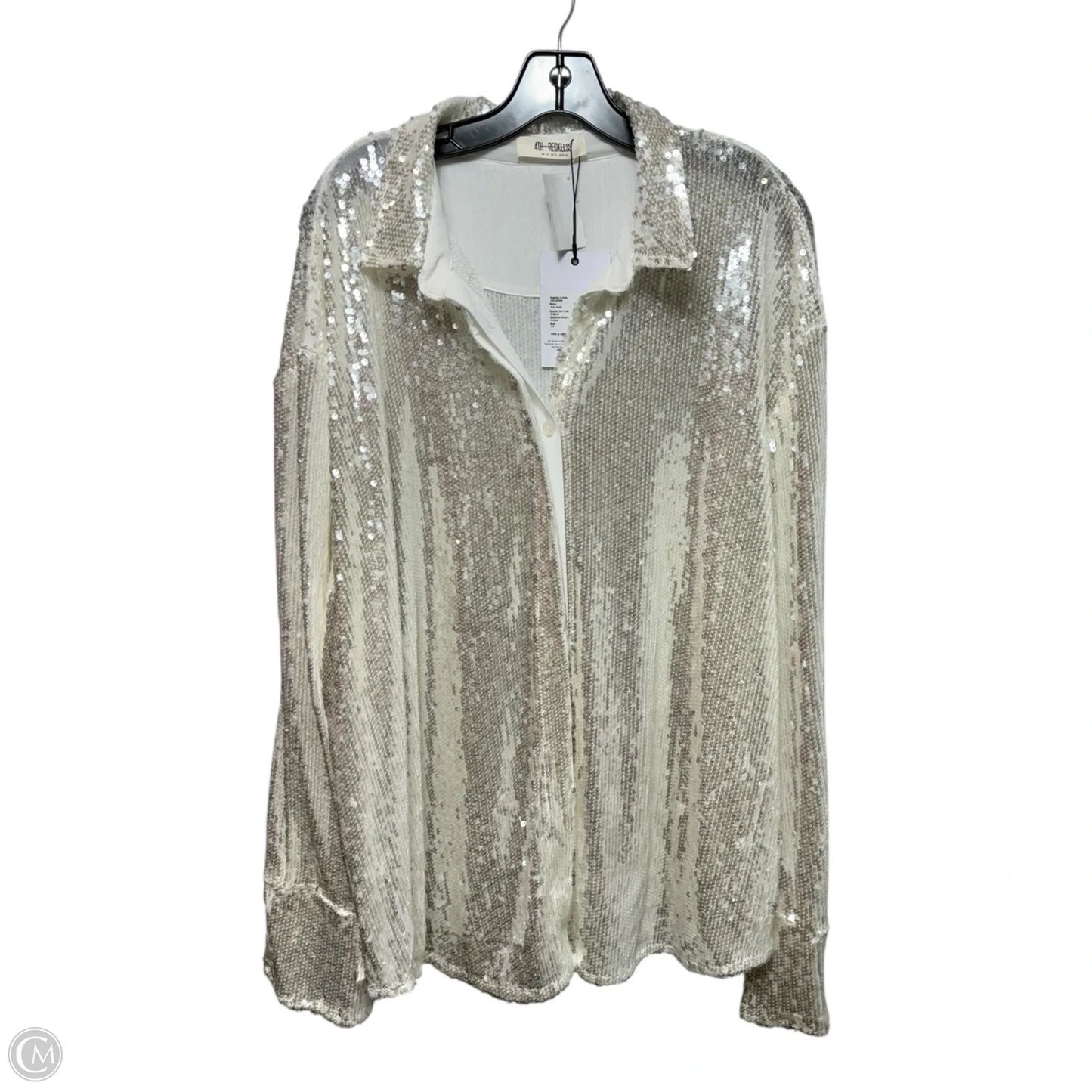 Sequin Top Long Sleeve By 4th & Reckless In White, Size: Xl