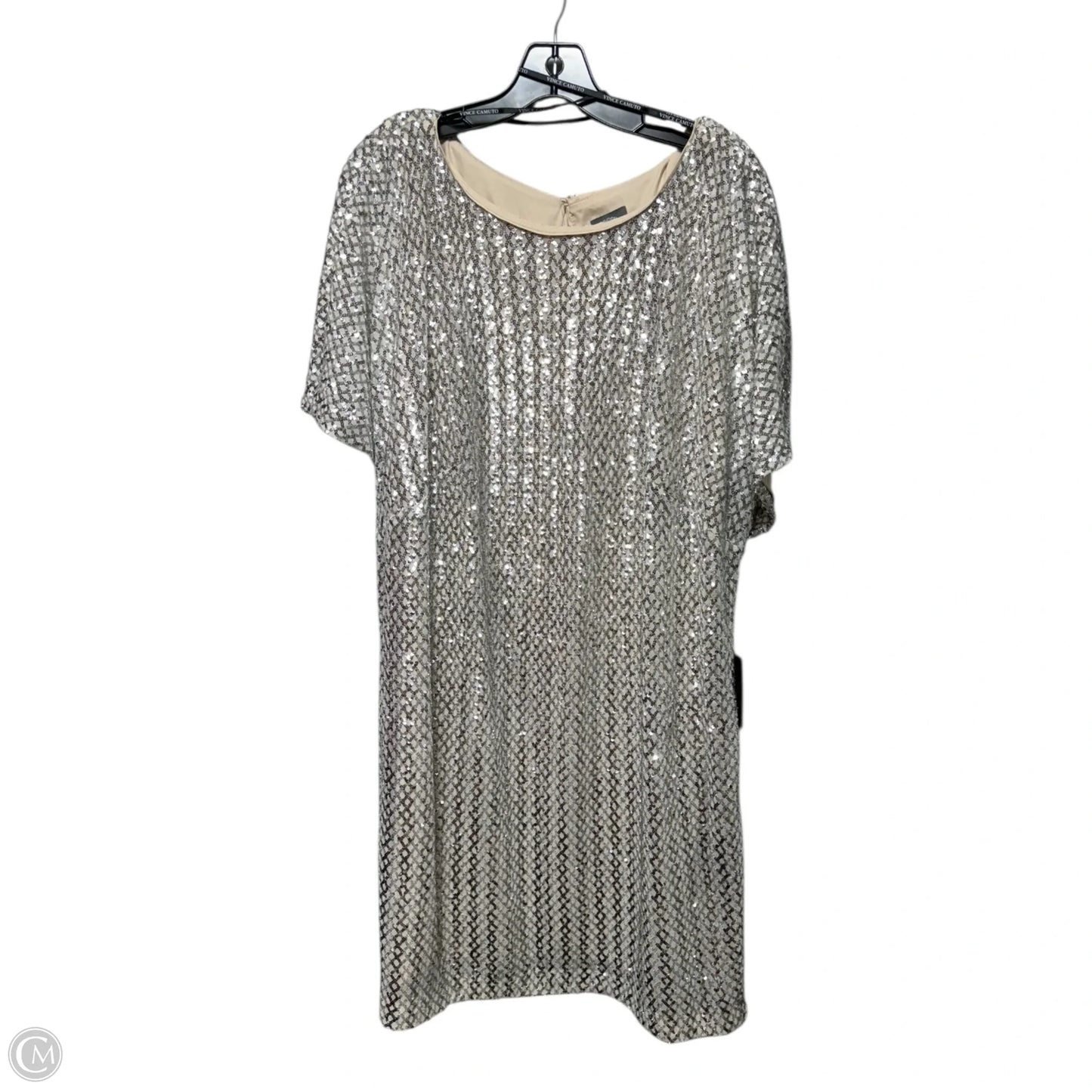 Sequin Short Sleeve Shift Dress By Vince Camuto In Silver, Size: 16