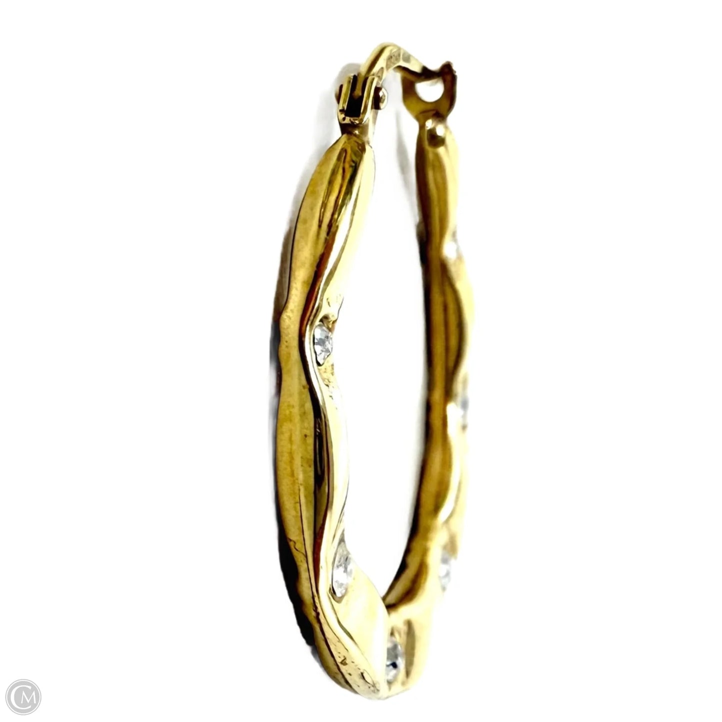 18K Yellow Gold Over  Sterling Silver & Crystal Wavy Hoop Earrings By Jordan MOM