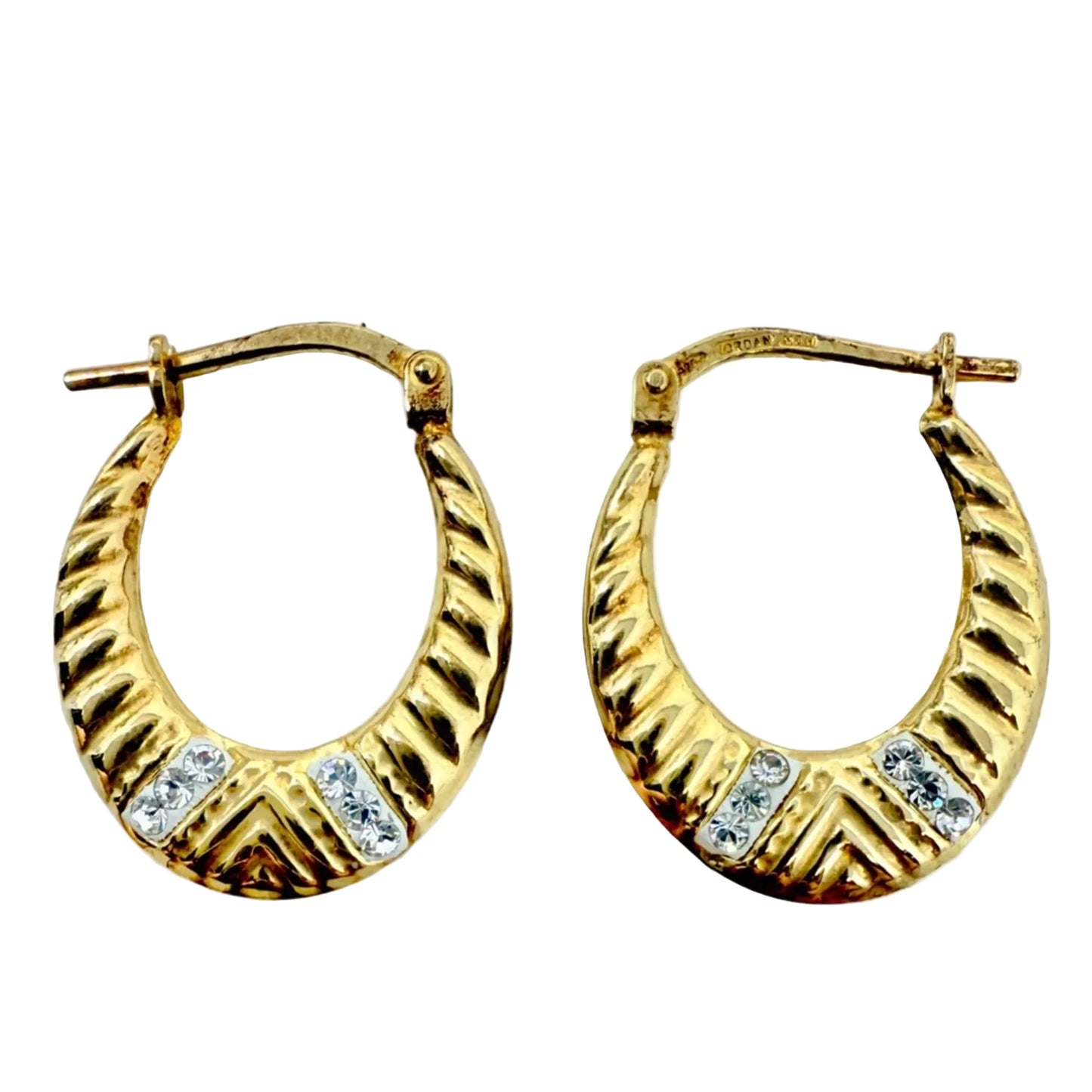 18K Yellow Gold Over Sterling Silver & Crystal Textured Hoop Earrings By Jordan