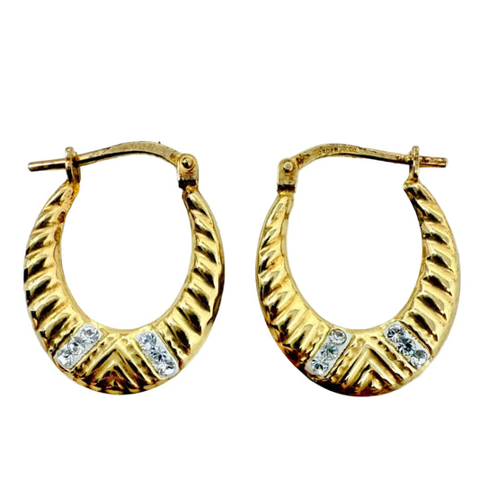 18K Yellow Gold Over Sterling Silver & Crystal Textured Hoop Earrings By Jordan