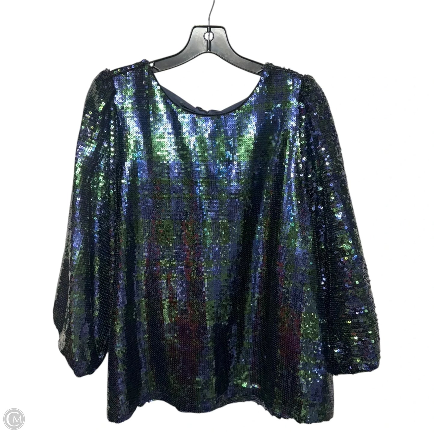 Sequin Tie Back Top Long Sleeve By Crown And Ivy In Blue & Green, Size: L