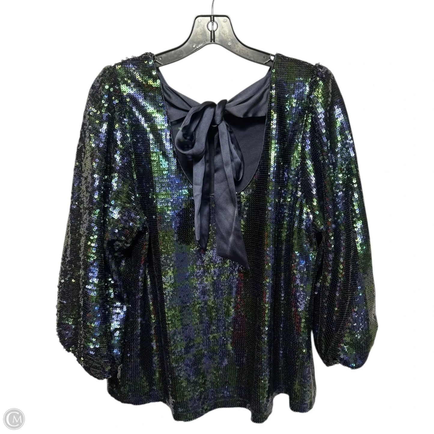 Sequin Tie Back Top Long Sleeve By Crown And Ivy In Blue & Green, Size: L