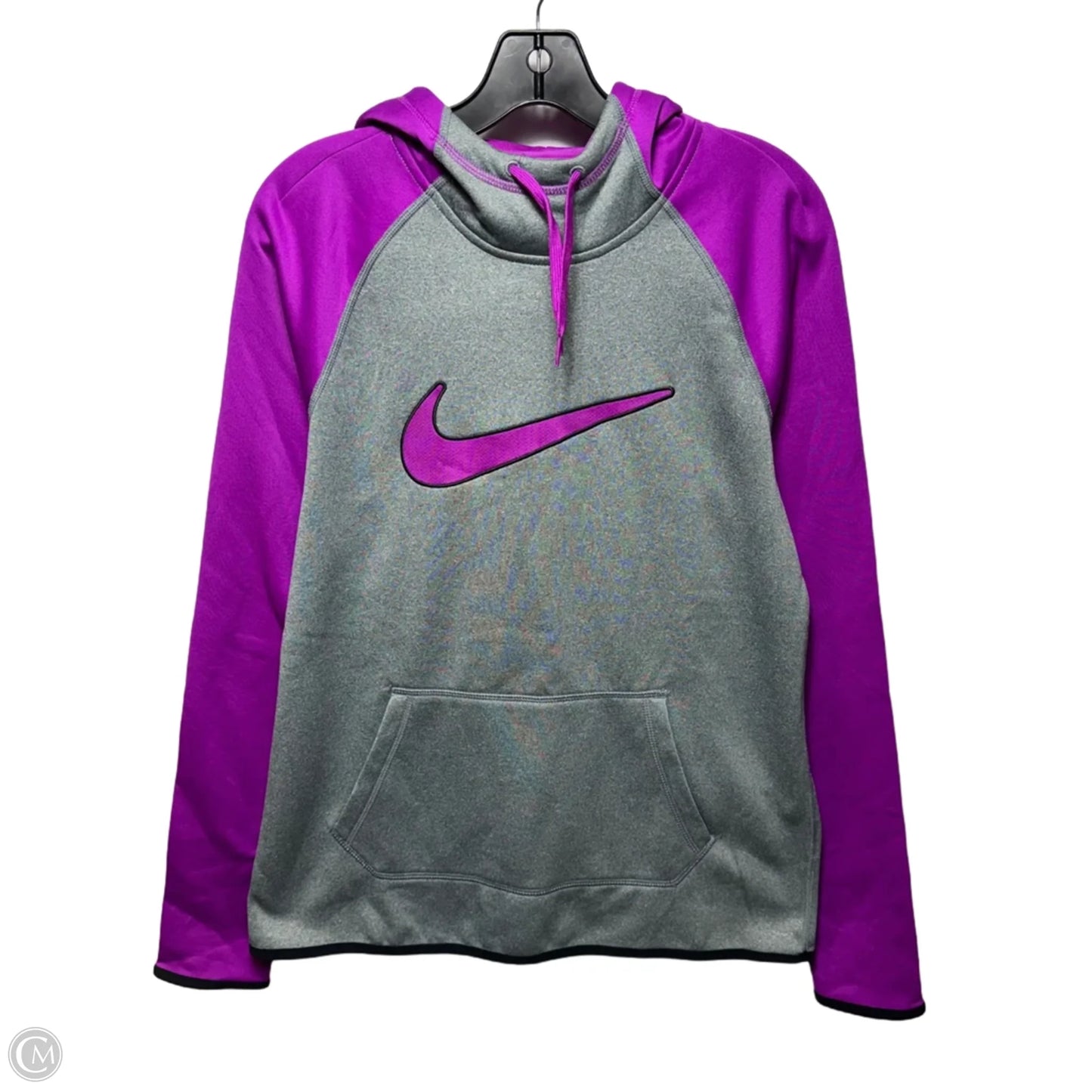 Therma-Fit Athletic Sweatshirt Hoodie By Nike Apparel In Grey & Purple, Size: M