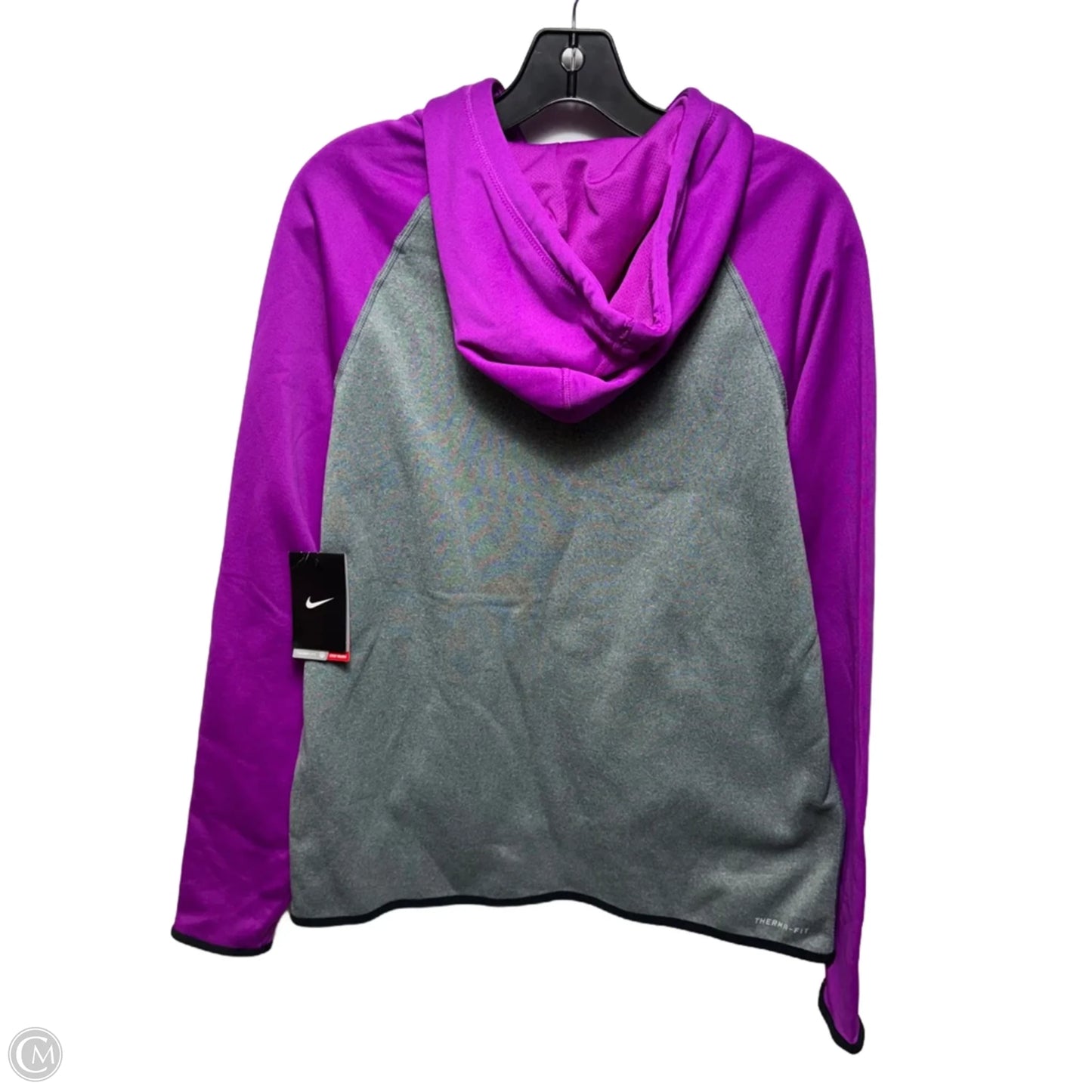 Therma-Fit Athletic Sweatshirt Hoodie By Nike Apparel In Grey & Purple, Size: M