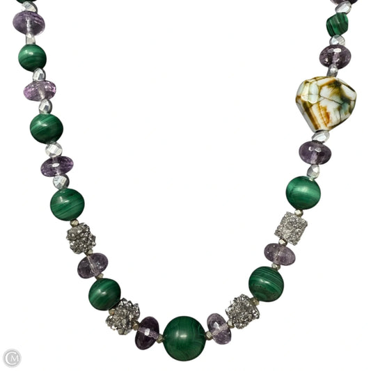 Handmade Artisan  Sterling Silver, Malachite, Amethyst & Jasper Beaded Statement Necklace