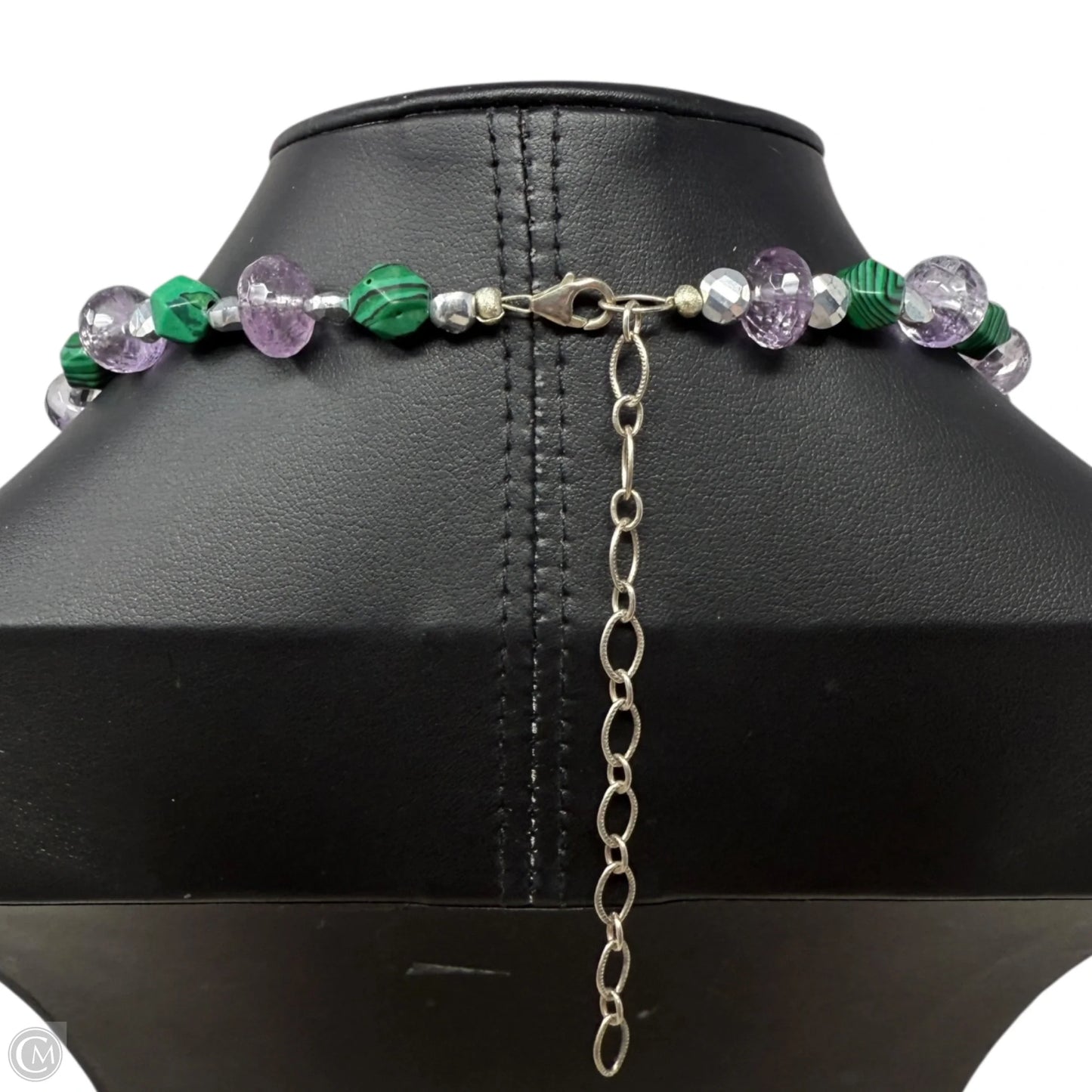 Handmade Artisan  Sterling Silver, Malachite, Amethyst & Jasper Beaded Statement Necklace
