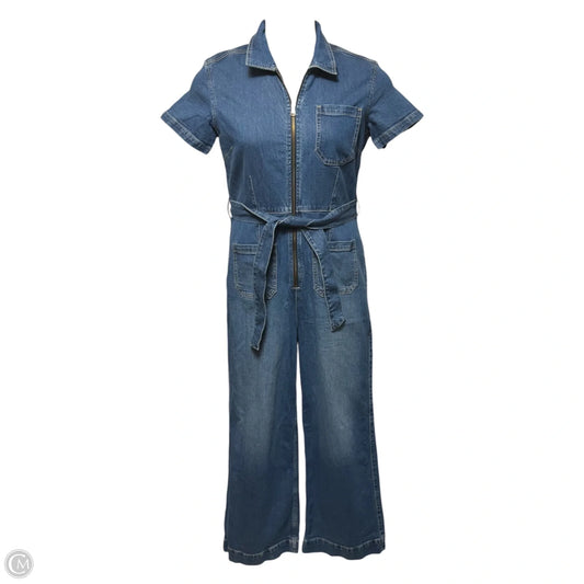 Belted Jumpsuit By Gap In Blue Denim, Size: 8