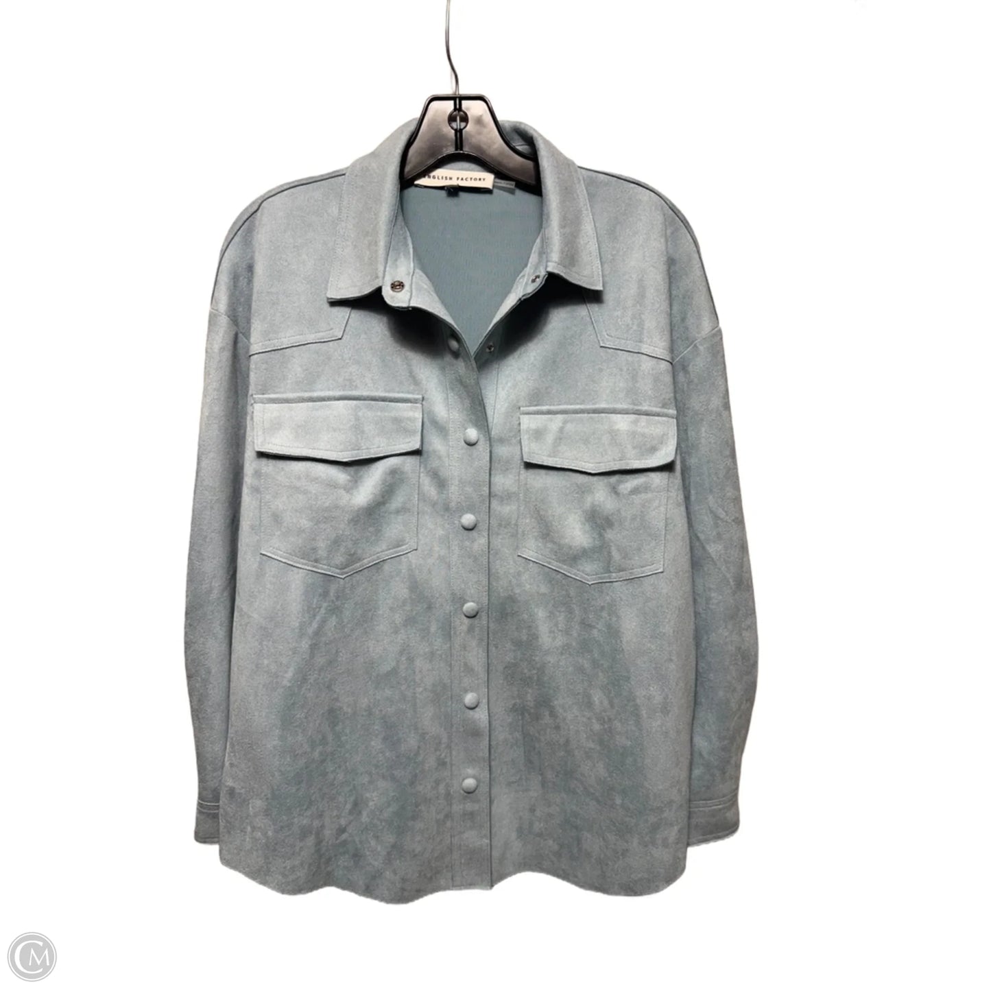 Faux Suede Shirt Jacket By English Factory In Blue, Size: S