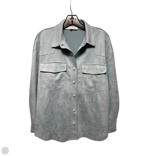 Faux Suede Shirt Jacket By English Factory In Blue, Size: S