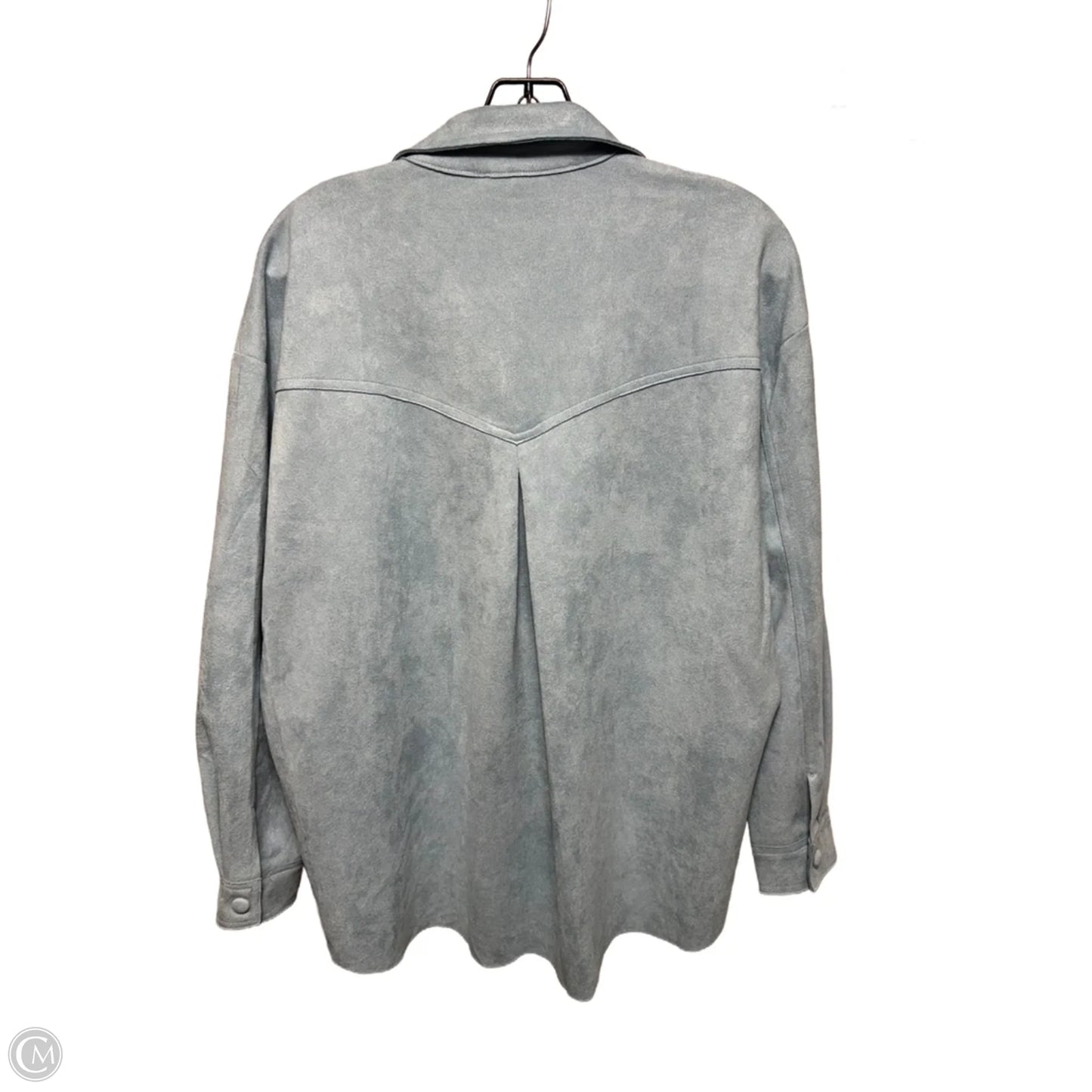 Faux Suede Shirt Jacket By English Factory In Blue, Size: S