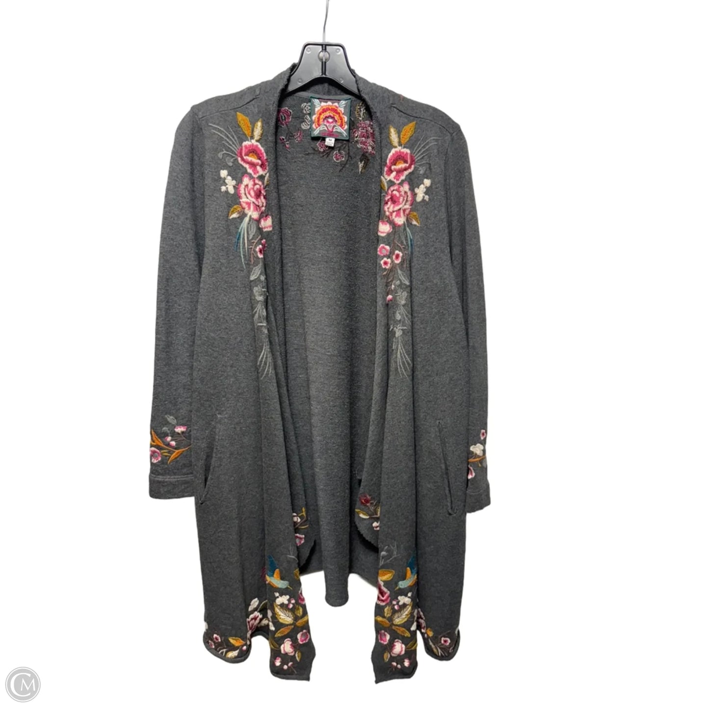 Isla Floral Embroidered Draped Cardigan By Johnny Was In Grey, Size: M