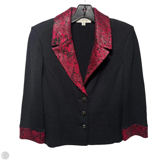 Snakeskin Paillette Trim Blazer Luxury Designer By St John Collection In Black & Red, Size: 6