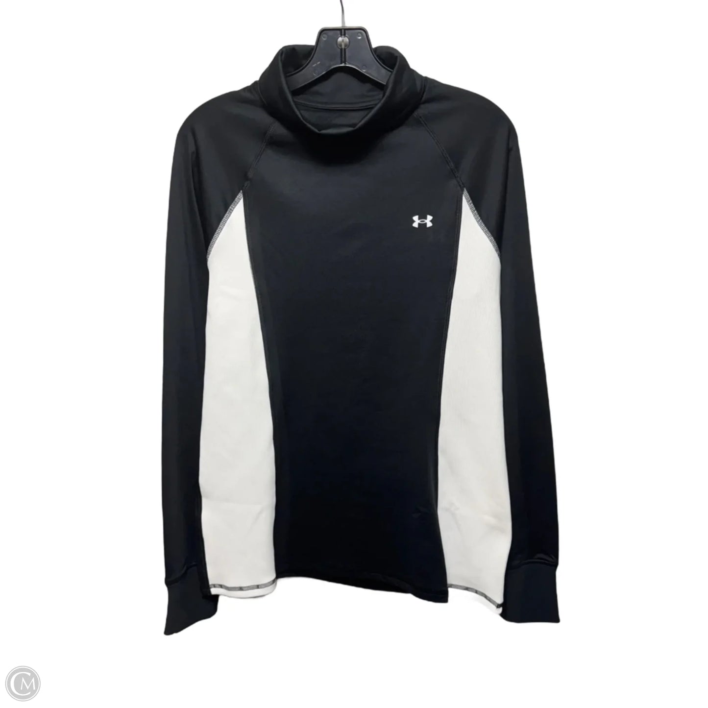 Athletic Top Long Sleeve Collar By Under Armour In Black & White, Size: L