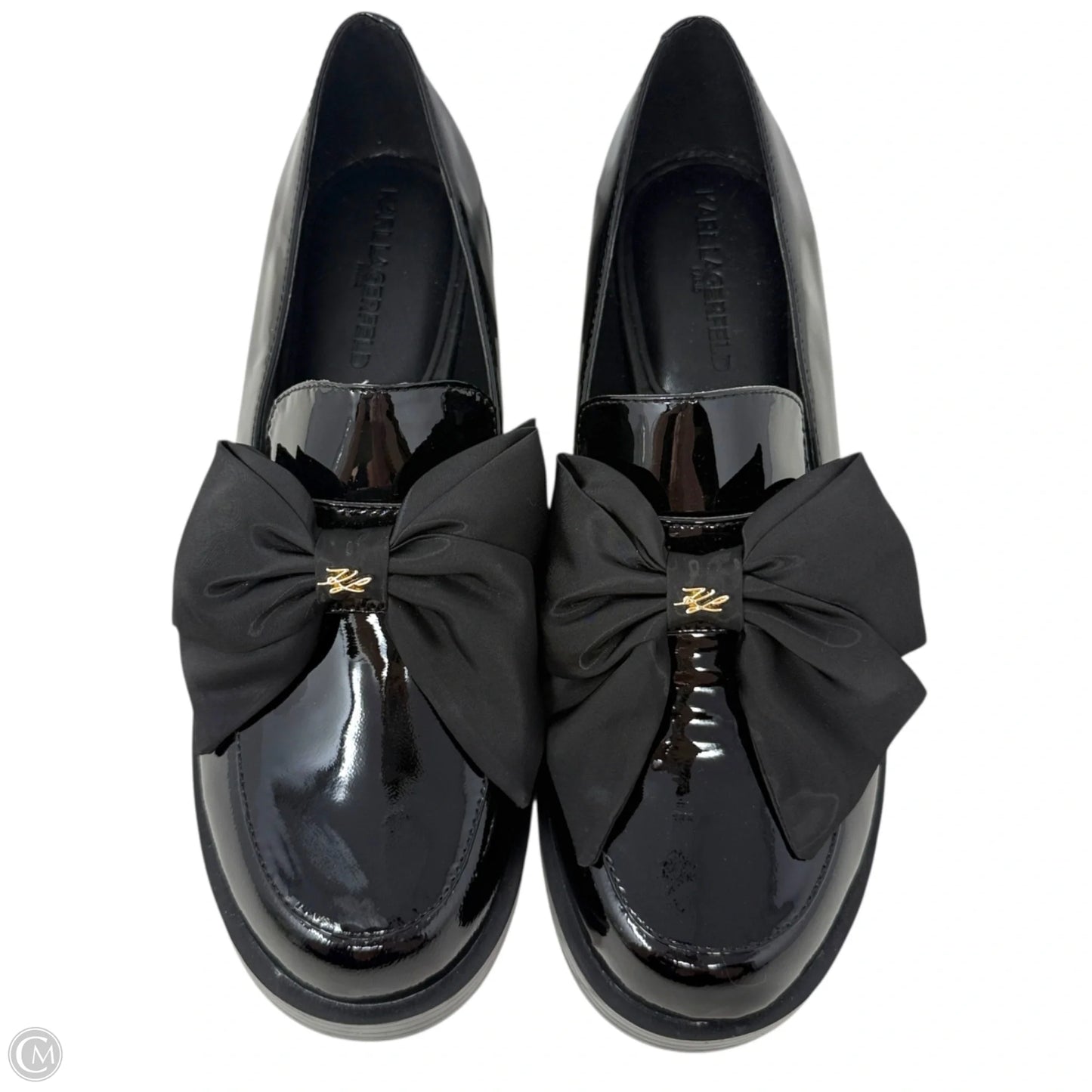Camilia Bow Slip-On Loafers Designer By Karl Lagerfeld In Black, Size: 9