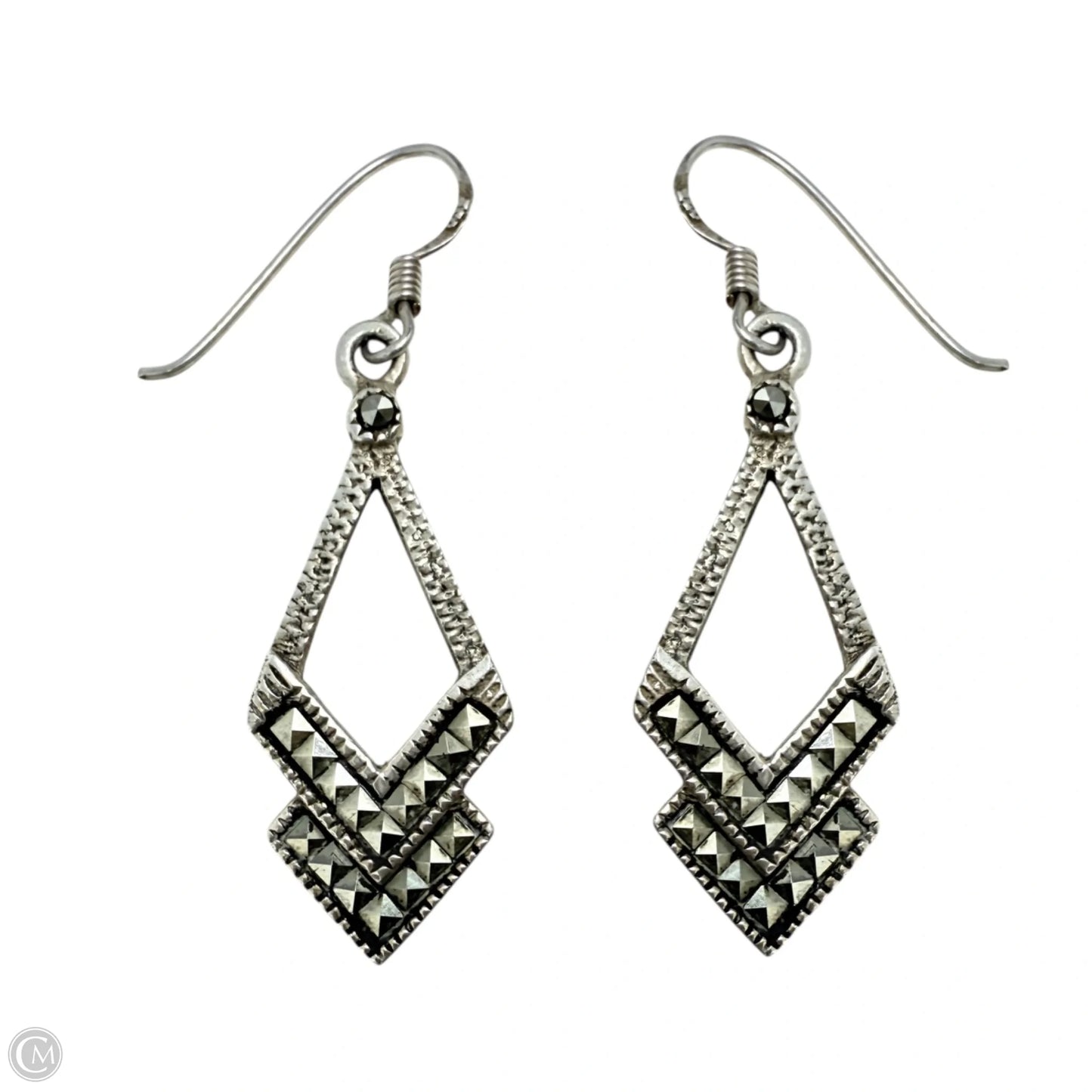 Art Deco Sterling Silver & Marcasite Dangle Earrings