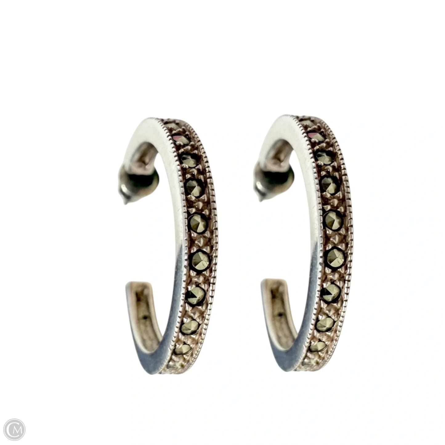 Art Deco Sterling Silver & Marcasite Hoop Earrings