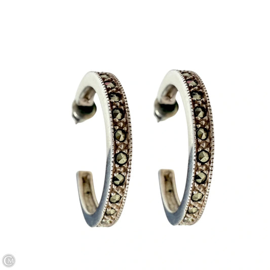 Art Deco Sterling Silver & Marcasite Hoop Earrings