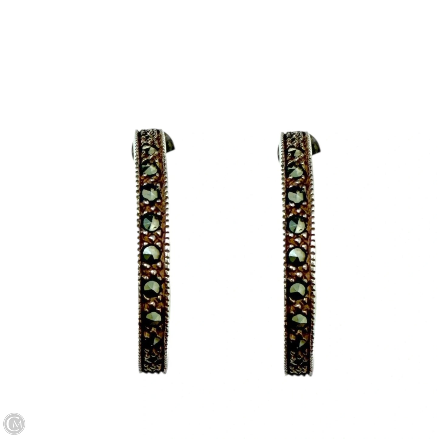 Art Deco Sterling Silver & Marcasite Hoop Earrings