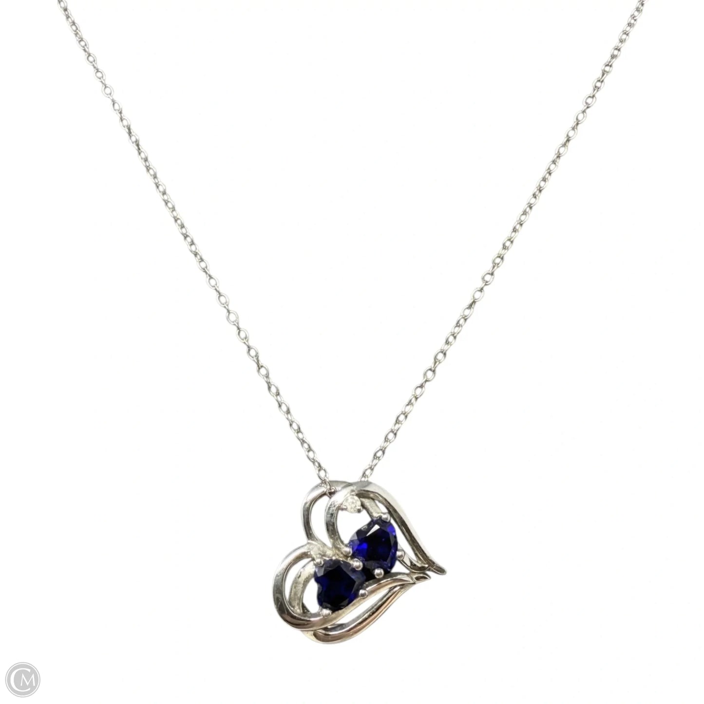 Sterling Silver Lab Created Sapphire and Diamond Heart Necklace By Miadora