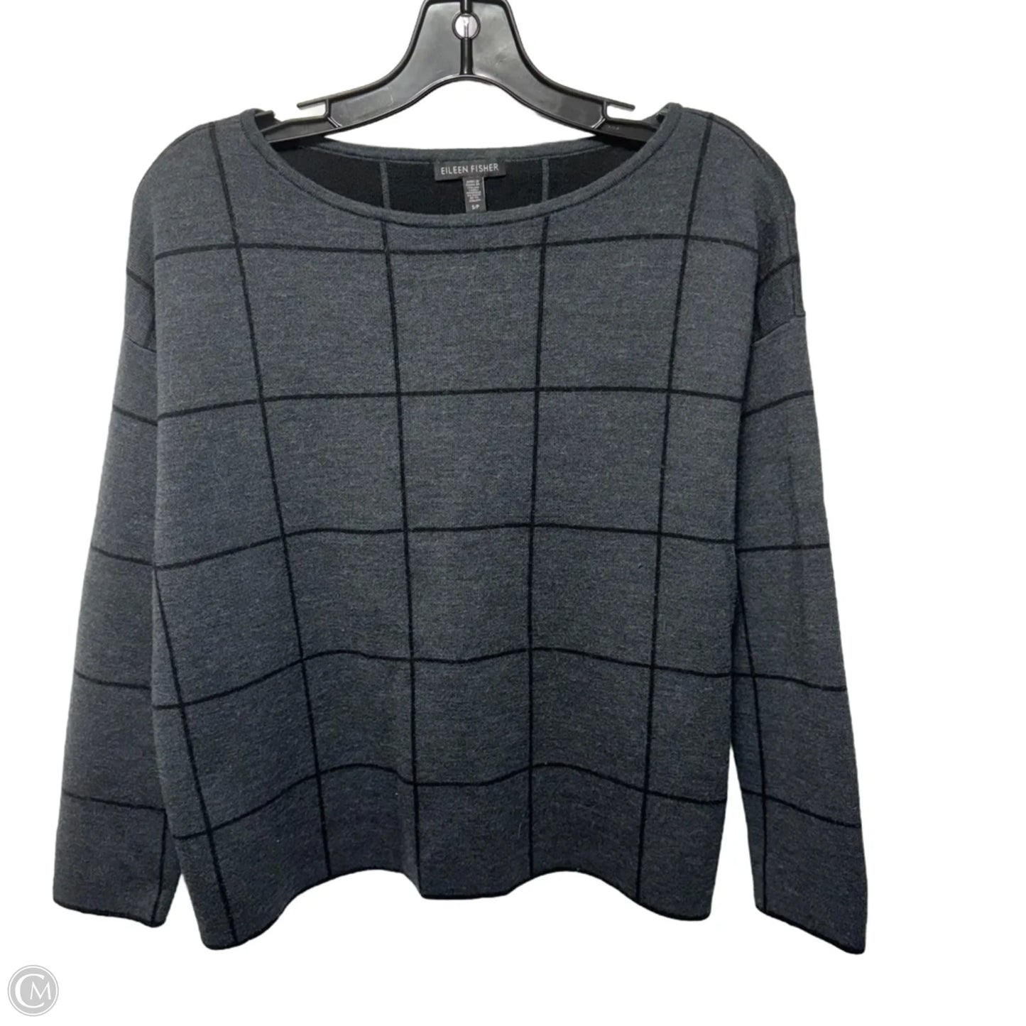 Merino Wool Sweater By Eileen Fisher In Black & Grey, Size: S
