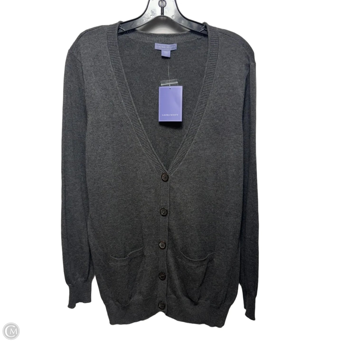 Sweater Cardigan By Laura Scott In Grey, Size: Xl