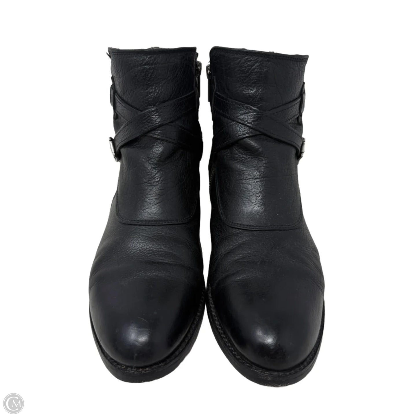 Jayden Cross Strap Moto Ankle Boots Designer By Frye In Black, Size: 10