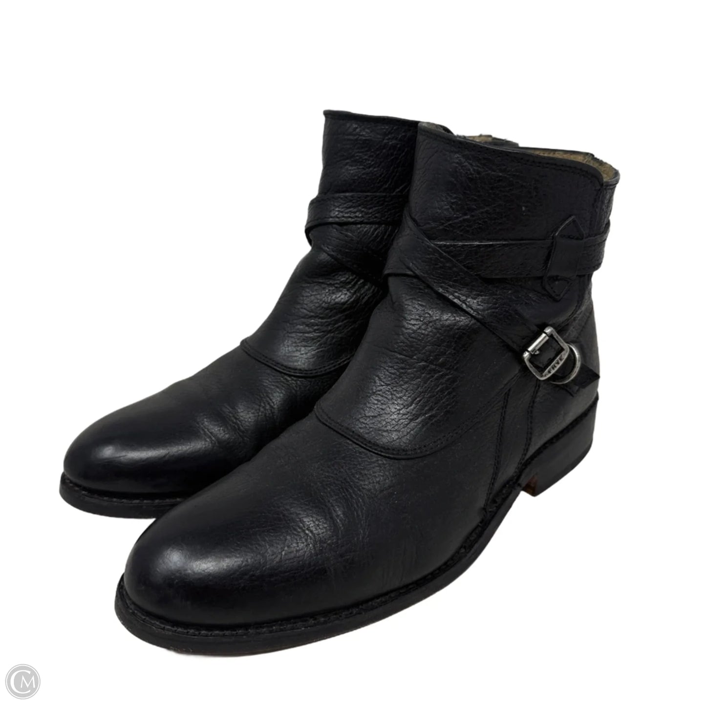 Jayden Cross Strap Moto Ankle Boots Designer By Frye In Black, Size: 10