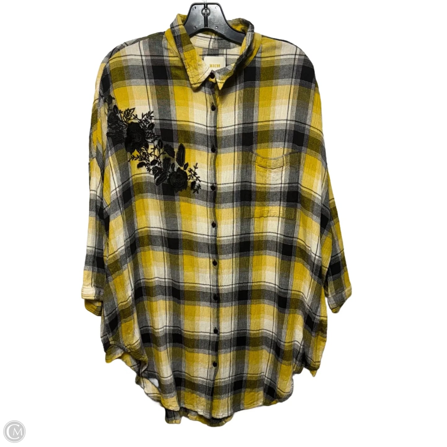 Embroidered Plaid Buttondown By Maeve In Plaid Pattern, Size: M